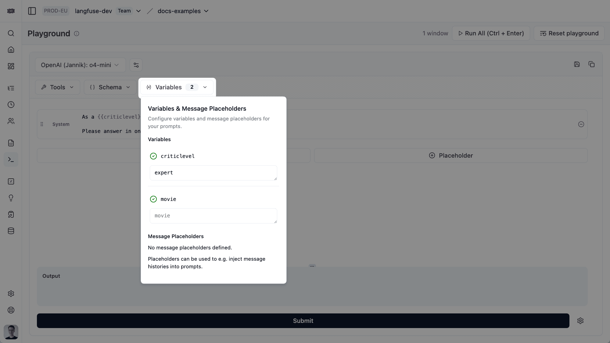 Add prompt variables
